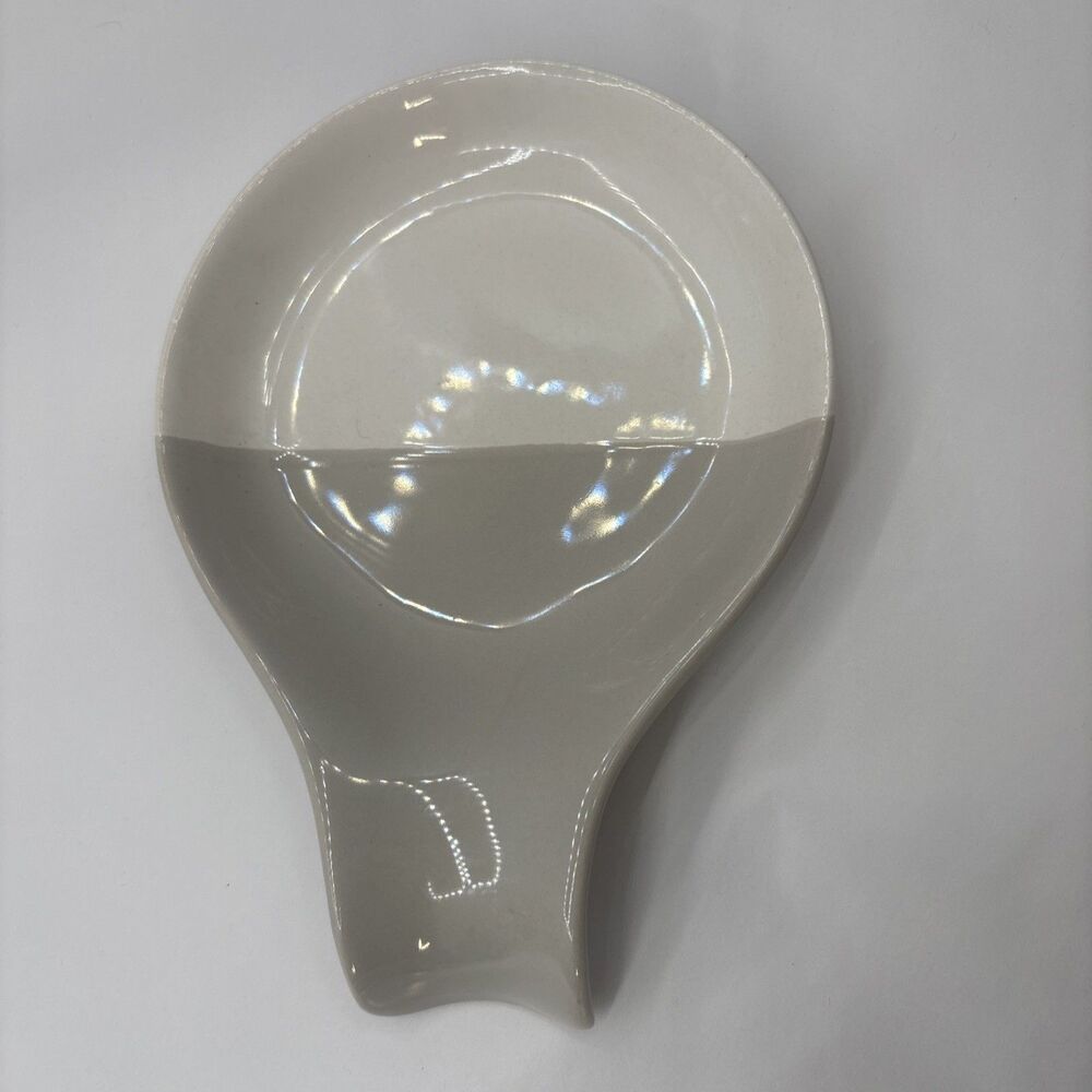 Favor Ceramic Spoon Rest Two-Tone White Gray Minimalist Modern Kitchen Decor 6+"